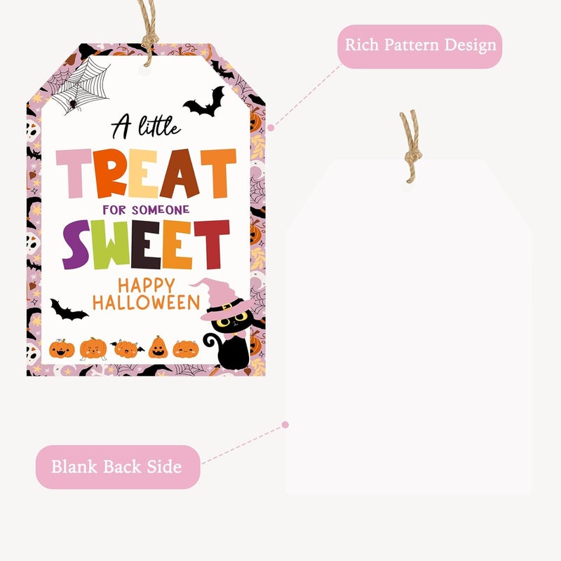 llyinglpdec 50PCS Halloween Paper Tags with String, 2.2"x3.3" Cute Pumpkin Cat Design, A Little Treat for Someone Sweet Labels for Candy Bags, Party Favors, Halloween Decorations - Image 3